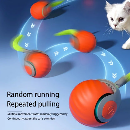Automatic Rechargeable Cat Toy Ball — Motion-Activated Interactive Rolling Teaser with Plush Tail, USB-C
