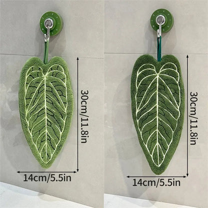 Leaf-Shaped Coral Fleece Hand Towel – Absorbent Hanging Kitchen & Bathroom Towel