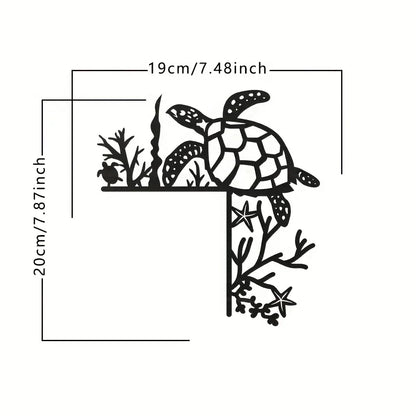 Black Metal Marine Animal Door Frame Decor - Turtle, Dolphin, Octopus, Seahorse & Starfish Patterns, Nautical Coastal Wall Art