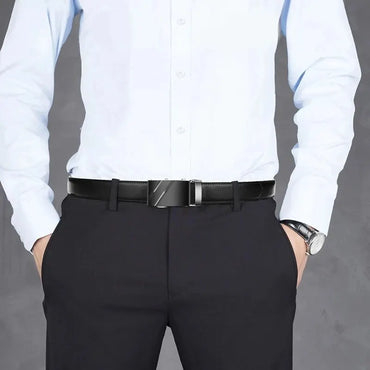 Men's PU Leather Belt with Metal Buckle — 3.5 cm (1.4 in) Wide Dress & Casual Belt for Jeans and Cargo Pants