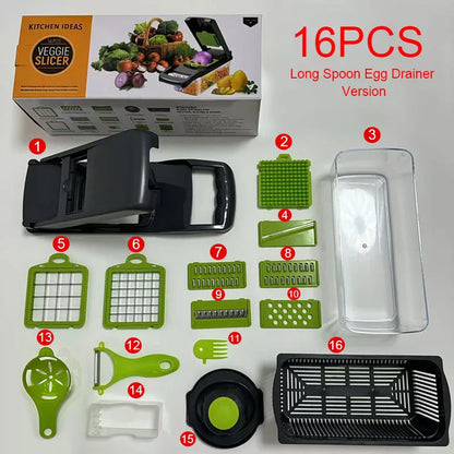 16-in-1 Multifunctional Vegetable Chopper & Kitchen Gadget, Grater, Egg Separator, Peeler, Slicer