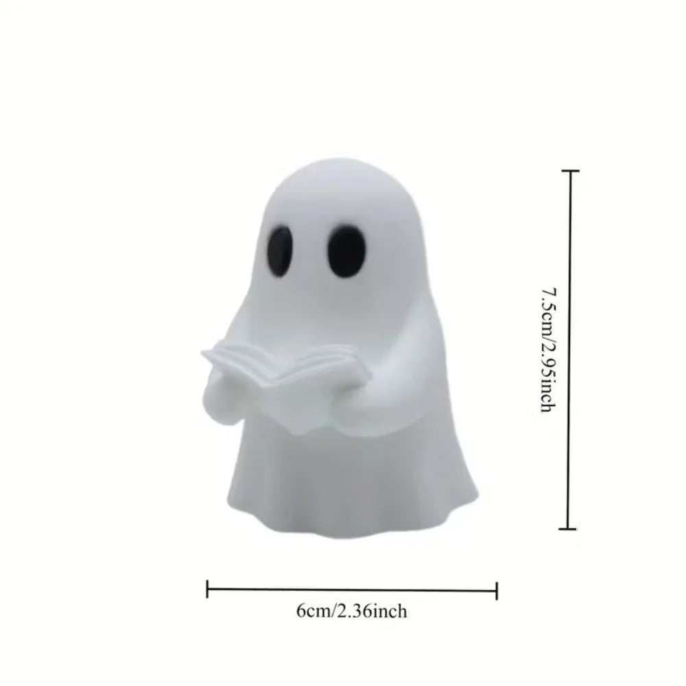 Halloween Reading Ghost Plastic Statue - White