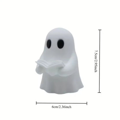 Halloween Reading Ghost Plastic Statue - White