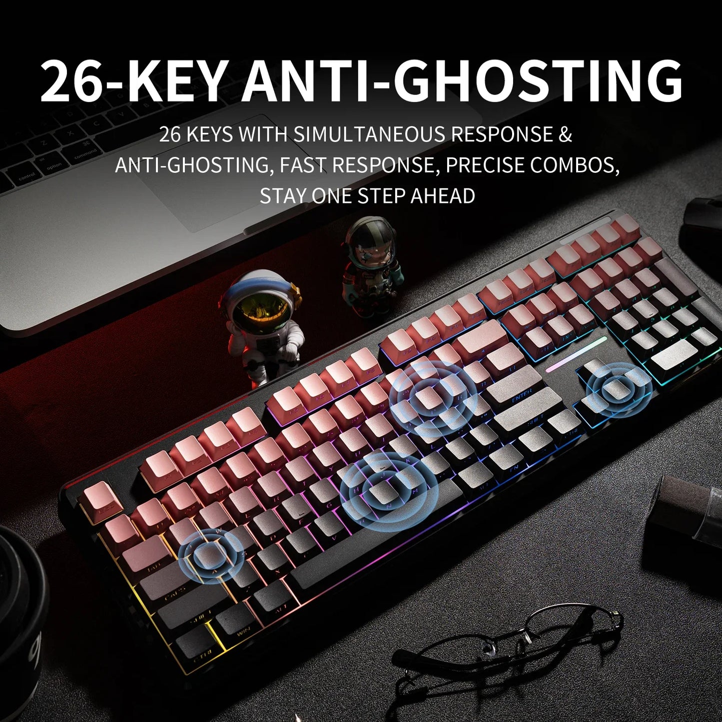 V108 Bluetooth Keyboard  Office Low Noise 2.4G Wired&Wireless Full Layout with RGB Backlit Membrane