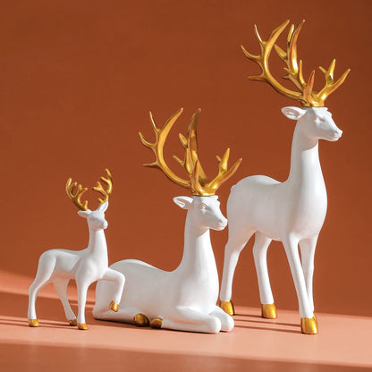 3 Pcs Large Figurines Christmas Decorations Pink Flocked Reindeer Statue Christmas Decor,White Elk Solid Synthetic Resin