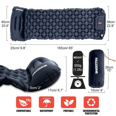 Ultralight Camping Inflatable Mattress with Built-In Pump & Pillow