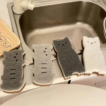 4-Piece Cute Cat Kitchen Sponge Set - Thick Durable Dishwashing and Cleaning Sponges