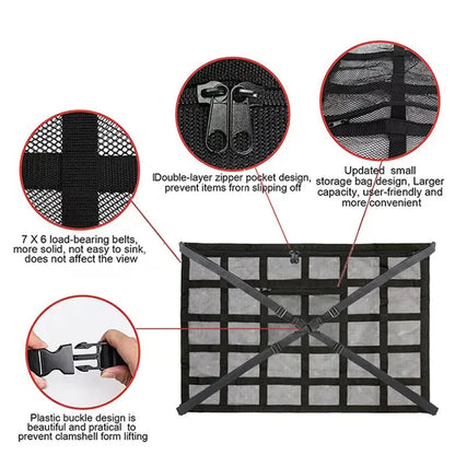 Car Roof Storage Bag Breathable Mesh Ceiling Cargo Net Interior Organizer