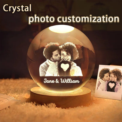 Custom Photo Crystal Ball LED Night Light - Personalized Bedroom, Wedding & Pet Keepsake Gift