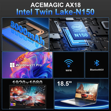 KAMRUI 18.5" 8000mAh Laptop Intel N150 4Core 16GB DDR4 512GB SSD Win11 Pro WiFi5 180° Foldable Notebook Computer for Home Office