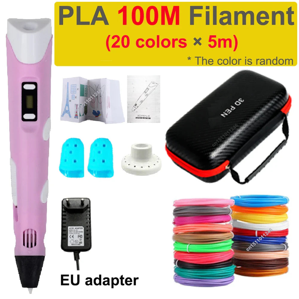 3D Printing Pen for Kids with Travel Case — PLA 1.75mm Filament, LED Display, Adjustable Temp & Speed, DIY Drawing Gift