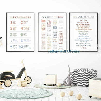 Books of The Bible 10 Ten Commandments Christian Education Canvas Kids Scripture Poster Christian Preschool Church Sunday Decor