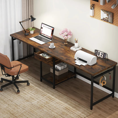 Tribesigns 78.74" Two Person Desk - 2 Drawers, CPU Shelf, Hooks, Steel Frame, Anti-Scratch, Home Office Gaming