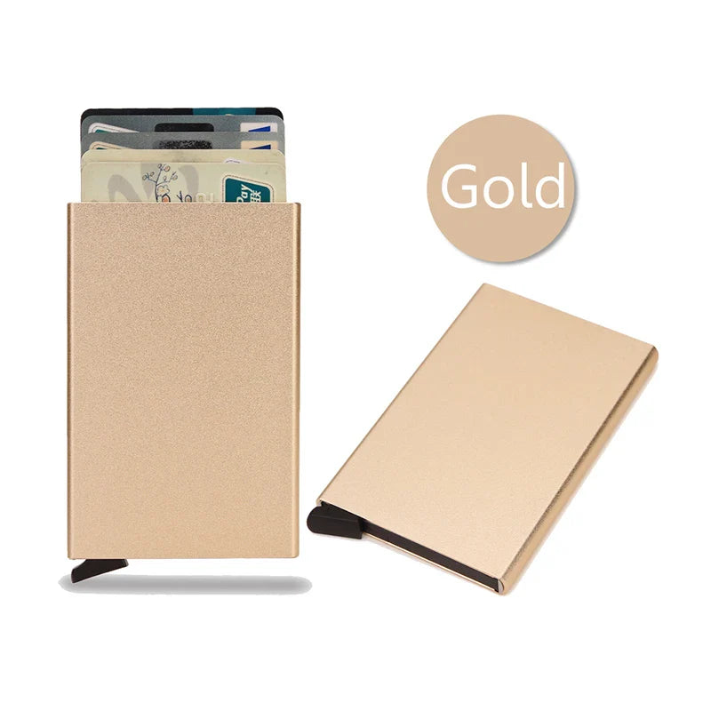 RFID Metal Pop-Up Card Holder Wallet – Slim Minimalist Small Black Unisex