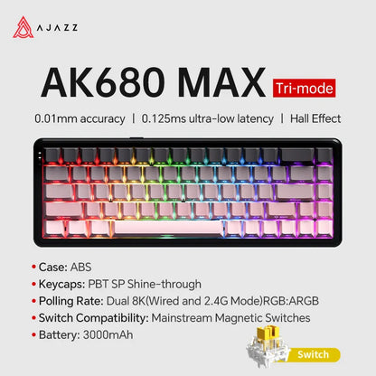 68-Key Hot-Swappable Mechanical Bluetooth & USB Compact Gaming Keyboard with RGB Backlight