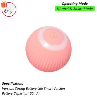Rechargeable Interactive Cat Ball Toy — Automatic Rolling Smart Toy with Tail, LED & Obstacle Avoidance