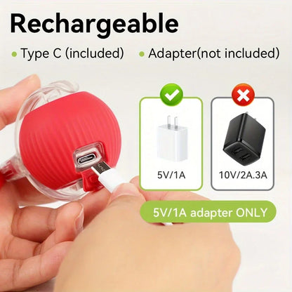 Rechargeable Interactive Cat Ball Toy — Automatic Rolling Smart Toy with Tail, LED & Obstacle Avoidance