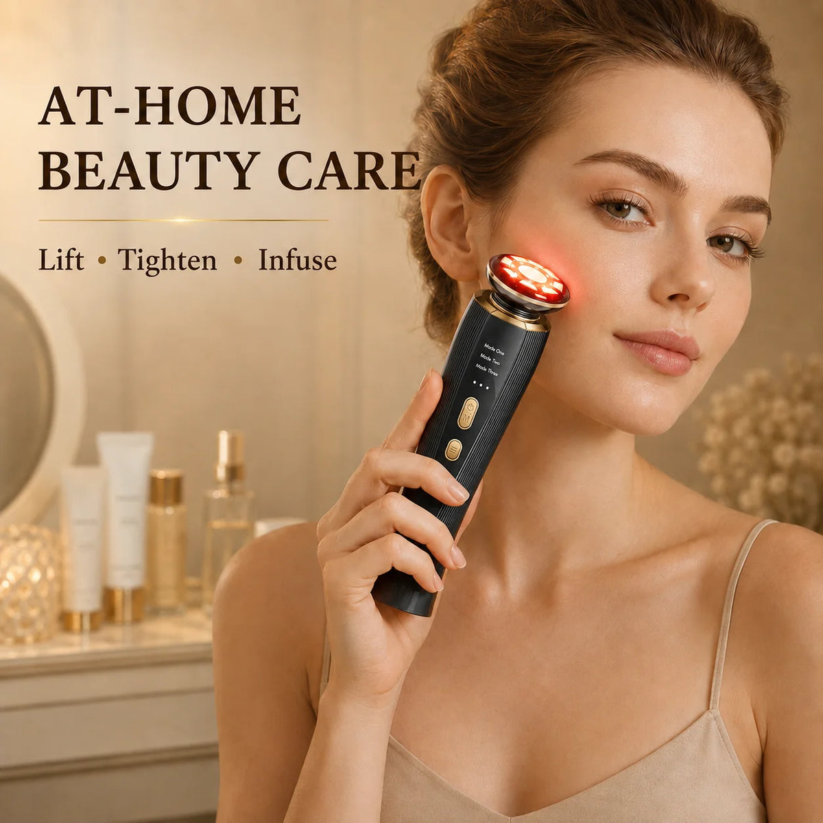 3-Mode LED Red Light Therapy Facial Massager Wand – Handheld Face & Neck Skincare Device for Home Spa