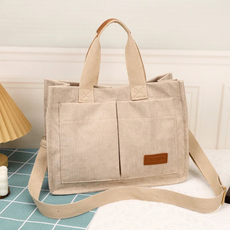 Corduroy Large Women's Tote Bag 13.4 x 9.8 x 5.5 in (34 x 25 x 14 cm) Shoulder Crossbody Commuter Handbag