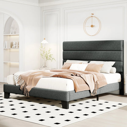 HOOMIC Upholstered Platform Bed Frame with Headboard and Wood Slats