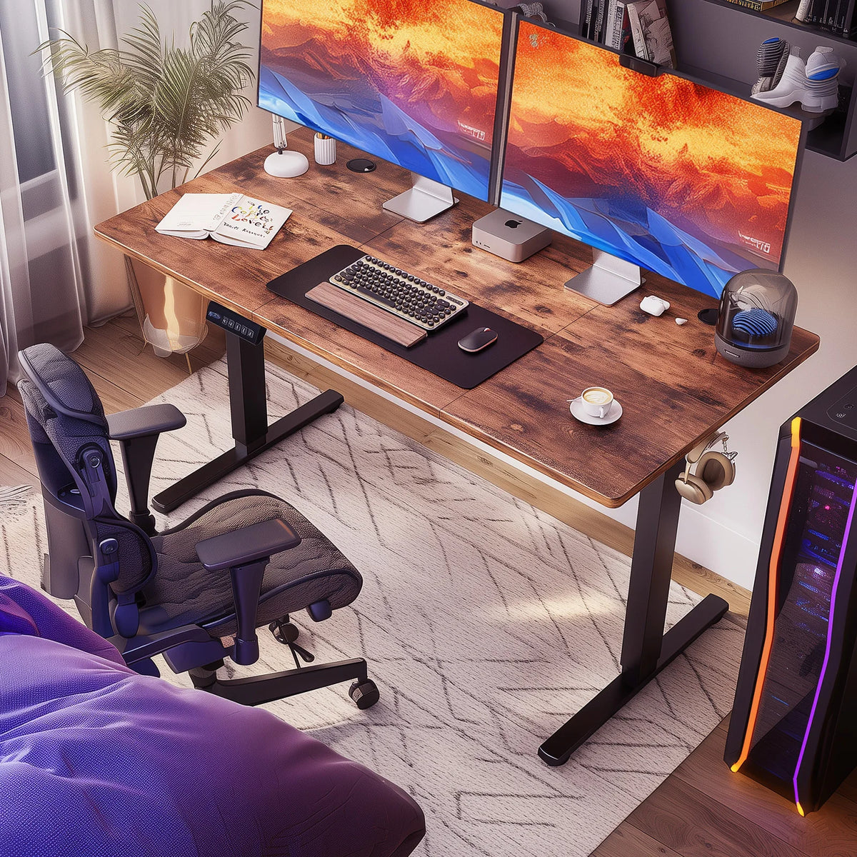 JHK 63" x 24" Electric Standing Desk - 28.35"-46.46" Height, 3 Memory Presets, 154 lbs Capacity, Anti-Collision, EPA/CARB, Oak/Black/White/Rust