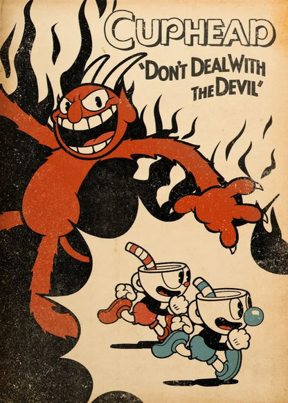 Classic Retro Wall Art Game Anime Cuphead Cartoon Characters HD Canvas Printed Poster Home Living Room Bedroom Decoration