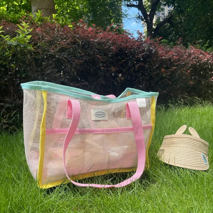 Ladies Summer Transparent Mesh Breathable Handbag Outdoor Beach Shower Handbag Large Capacity Beach Bags Portable Swimming Tote