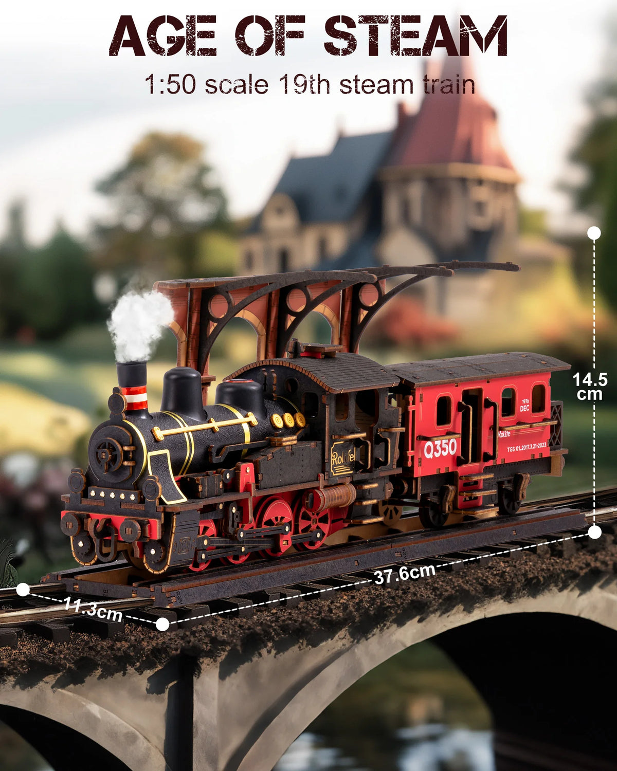 Robotime Steam Train 3D Wooden Model Kit – 405-Piece DIY Puzzle for Adults & Teens