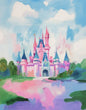 Fairy Tale World Illustration Poster Pink Castle Mermaid Illustration Wall Decor Nursery Room Kids Room Wall Decor Canvas Prints