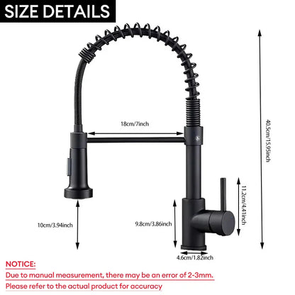 Pull-Down Spring Kitchen Faucet — Matte Black Brushed Stainless, 360° Swivel, Hot & Cold Mixer, Single-Handle Pull-Out