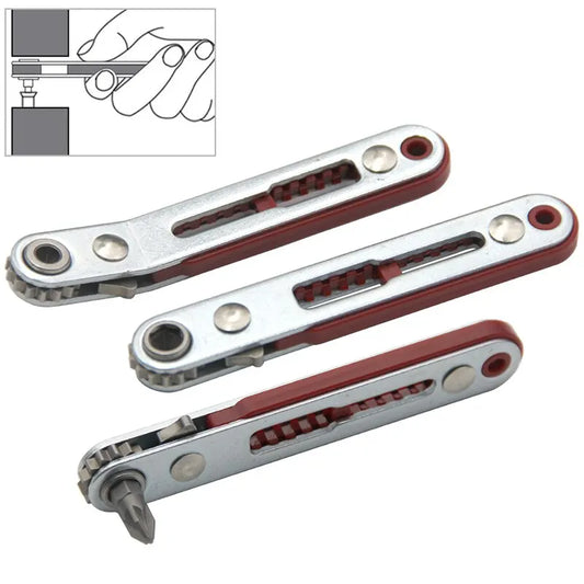Bidirectional Ratchet Elbow Screwdriver 4.06 in (103 mm), Compact Multipurpose Handle for Flathead Phillips and Slotted Bits