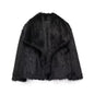 Cropped Faux Fur Jacket for Women – Long Sleeve Snap-Button Lapel Collar Thick Winter Coat