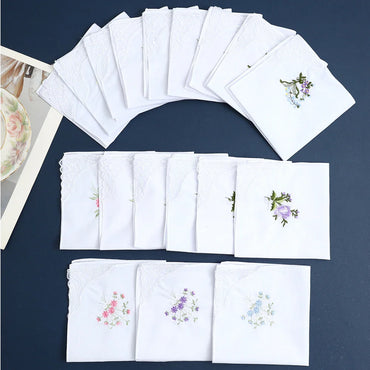 12-Pack Women's Cotton Lace Embroidered Handkerchiefs – Thin Soft Bridal & Mother's Day Gifts