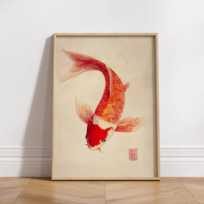 Japanese Red Koi Fish Canvas Wall Art Minimalist Poster