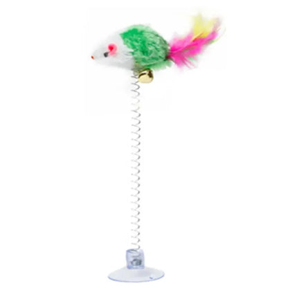 Cartoon Feather Wand Cat Toy with Mouse & Bell — Interactive Teaser Stick for Kittens