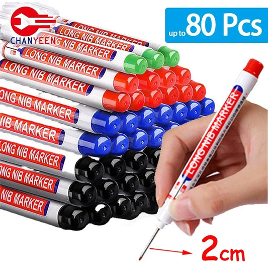 Waterproof Long-Head Deep-Hole Marker Pens 20mm Tip — Permanent Oil Ink for Metal, Wood & Carpentry (Black, Blue, Red, Green)