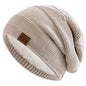 New Unisex Slouchy Winter Hats Add Fur Lined Men And Women Warm Beanie Cap Casual Label Decor Winter Knitted Hats