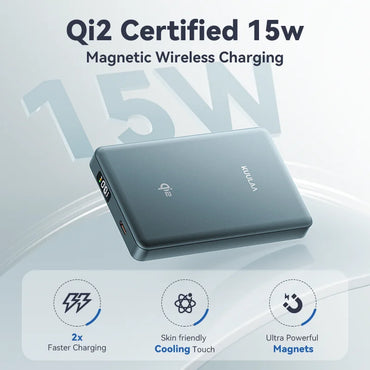 Magnetic Qi2 Power Bank 10000mAh 15W Wireless Portable Fast Charger with USB-C for Smartphones