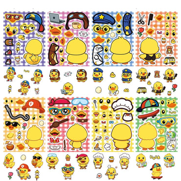 8/16/24 Stück Cartoon Gelbe Ente Spielzeug Puzzle Aufkleber Süße Gesichtsveränderungsaufkleber DIY Wasserdichte Cartoon Schreibwarenaufkleber