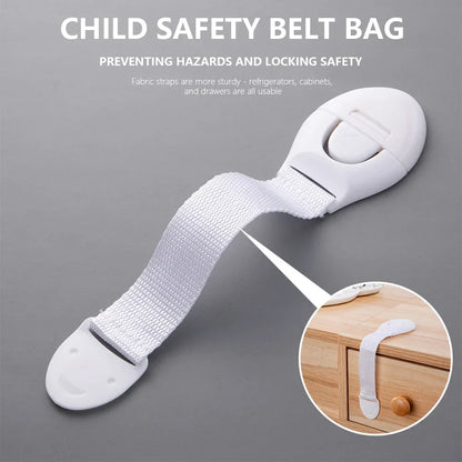 Child Safety Strap Locks — Adhesive No-Drill Cabinet & Drawer Latches, Adjustable, 1-Pack or 10-Pack