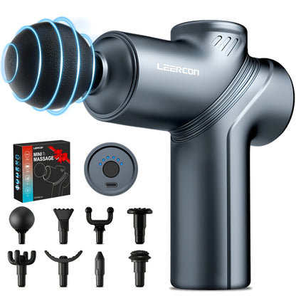LEERCON Mini Massage Gun – Deep Tissue Percussion Massager, Silent Brushless Motor, 6 Speeds, 4 Heads, USB-C, for Women & Men