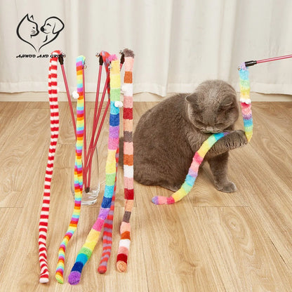 Interactive Cat Teaser Wand with Bell – Gradient Plush Caterpillar Tassel Toy for Cats
