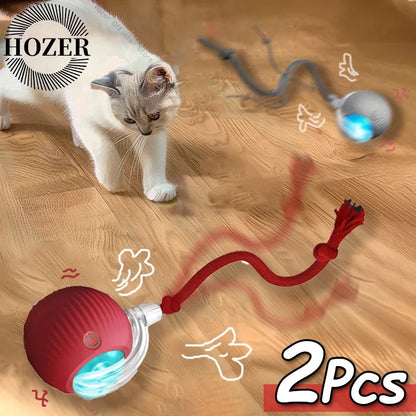 2-Pack Rechargeable Interactive Rolling Cat Ball Toy with Faux Tail — Smart Electric Pet Toy