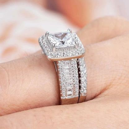 Newshe 925 Sterling Silver Bridal Ring Set – Princess Cut AAAAA Cubic Zirconia, 3.5ct, Rhodium Plated, Nickel-Free, Sizes 5–13 – Wedding & Engagement