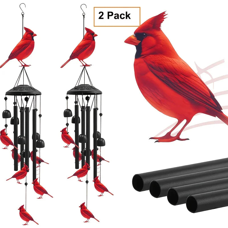 Hummingbird & Cardinal Metal Wind Chimes – Colorful Outdoor Garden Decor, ~37" with Aluminum Tubes & Bells