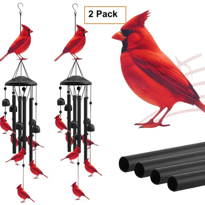 Hummingbird & Cardinal Metal Wind Chimes – Colorful Outdoor Garden Decor, ~37" with Aluminum Tubes & Bells