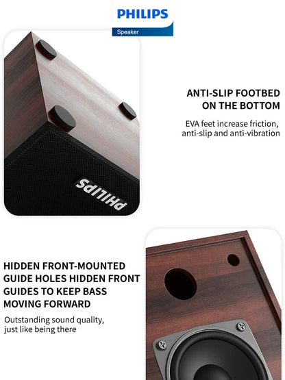 Bluetooth 5.3 HiFi Speaker 2.0 Stereo USB Powered Wooden Subwoofer for PC & Mobile