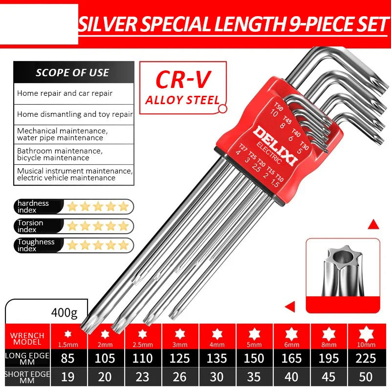 Long Metric Allen Key Set with Sleeve Universal Torque Hex Wrenches & Screwdriver for Motorcycles and Bicycles