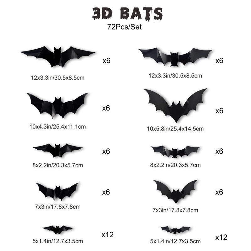 Halloween Bat Wall Light Decorations - 12 to 70 Piece Sets