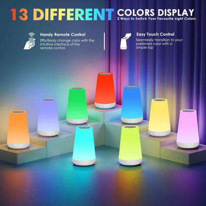LED 13-Color RGB Rechargeable Night Light Remote & Touch Control USB Dimmable Portable Bedside Table Lamp